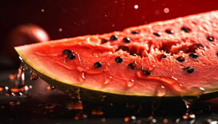 Sweet watermelon slice, juicy pulp, refreshing summer snack, healthy eating generated by artificial intelligenceの素材