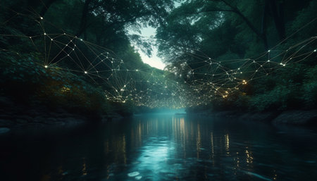 Underwater mystery illuminated by multi colored galaxy in tranquil scene generated by artificial intelligenceの素材