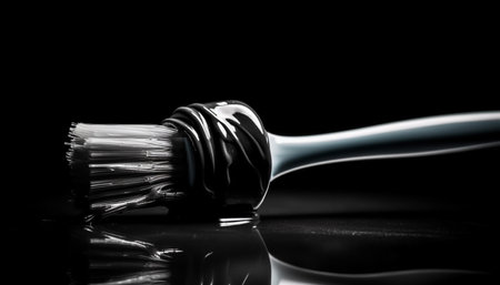 Monochrome still life of metallic kitchen utensils on black background generated by artificial intelligenceの素材