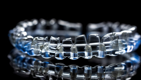 Shiny blue metal circle in a row, on black background generated by artificial intelligenceの素材