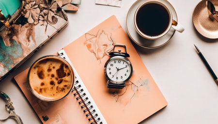 Modern technology fuels creativity on old fashioned wooden desk generated by artificial intelligenceの素材