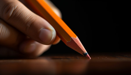 Hand holding yellow pencil, drawing on paper with sharp focus generated by artificial intelligenceの素材