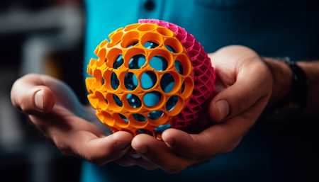 Children playing with colorful ball, adults working on creative craft generated by artificial intelligenceの素材