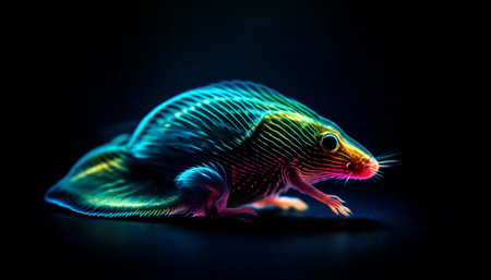 Blue aquatic dragon tail glows in multi colored underwater motion generated by artificial intelligenceの素材