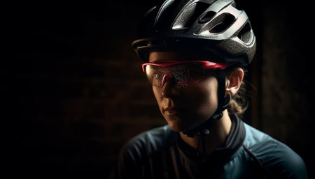 Young adult athlete cycling outdoors wearing sports helmet and sports clothing generated by artificial intelligenceの素材