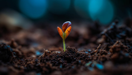Green seedling growth in macro, surrounded by beauty in nature generated by artificial intelligenceの素材