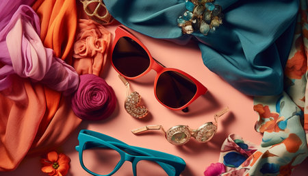 Fashionable shoe and bracelet collection in autumn colors and patterns generated by artificial intelligenceの素材