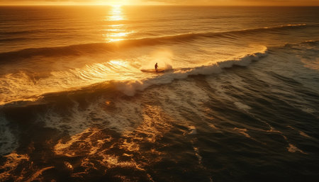 Silhouette of adult surfing in back lit tropical seascape generated by artificial intelligenceの素材