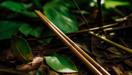Fresh green bamboo branch in tranquil forest, selective focus macro generated by artificial intelligenceの素材