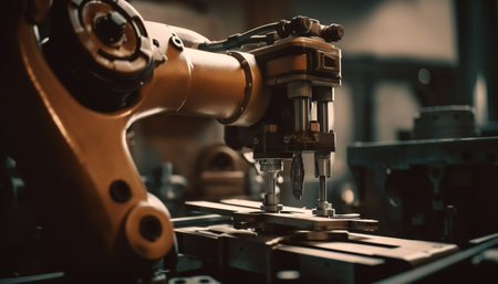 Metal workers skillfully operate machinery in an automated steel factory generated by artificial intelligenceの素材