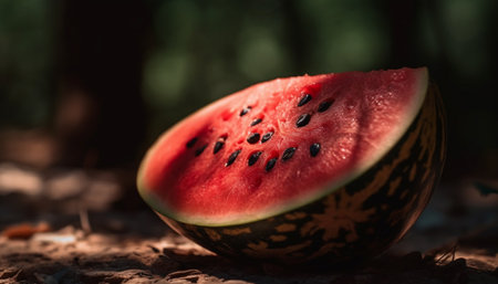 Juicy watermelon slice, a refreshing summer snack for healthy eating generated by artificial intelligenceの素材