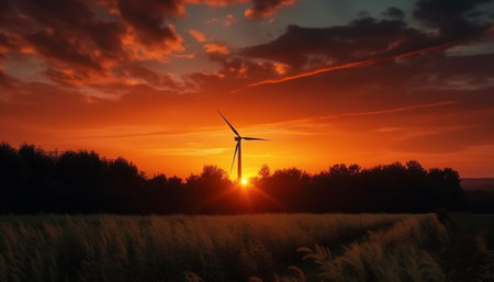Efficient wind power generation spins wheat fields into sustainable energy generated by artificial intelligenceの素材