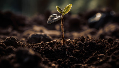 New life begins as seedling grows into fresh green plant generated by artificial intelligenceの素材