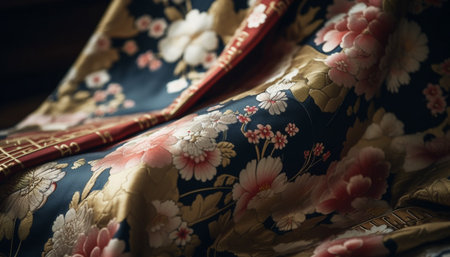 Ornate silk tapestry rug showcases East Asian textile industry elegance generated by artificial intelligenceの素材