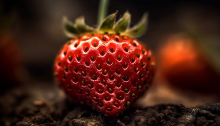 Juicy ripe strawberry, a sweet and healthy summer refreshment snack generated by artificial intelligenceの素材