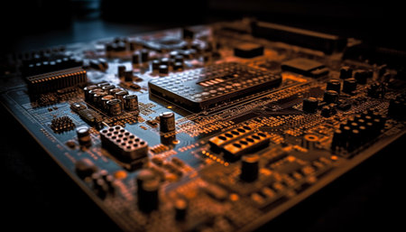 Abstract computer chip pattern showcases complexity of electronics industry generated by artificial intelligenceの素材