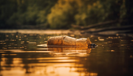 Tranquil scene of animals in the wild by the pond generated by artificial intelligenceの素材