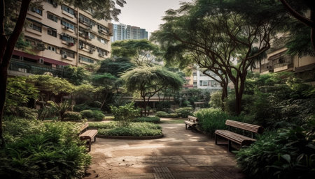 Tranquil scene of nature beauty, a green oasis for relaxation generated by artificial intelligenceの素材