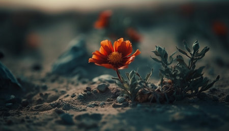 A yellow wildflower blossom in the meadow at sunset generated by artificial intelligenceの素材