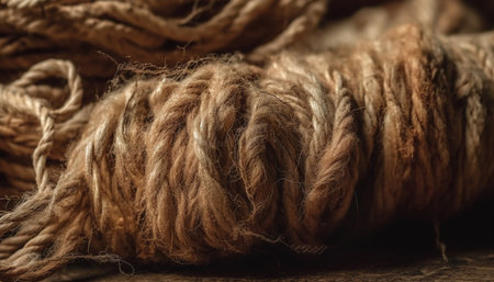 Twisted hemp fiber spool, rolled up ball of wool, homemade fashion generated by artificial intelligenceの素材