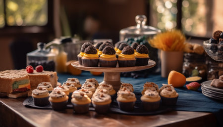 A gourmet dessert buffet with a variety of sweet treats generated by artificial intelligenceの素材