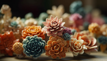 Fresh multi colored chrysanthemum bouquet, a gift of nature beauty generated by artificial intelligenceの素材