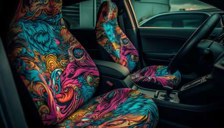 Modern luxury car seat design with vibrant multi colored pattern generated by artificial intelligenceの素材