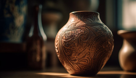 Antique earthenware jug, a rustic craft product for home decoration generated by artificial intelligenceの素材