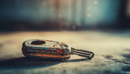 Rusty old wrench on wooden table, a still life scene generated by artificial intelligenceの素材