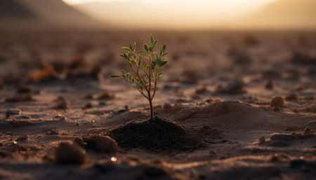 New life emerges from seedling in arid summer landscape generated by artificial intelligenceの素材