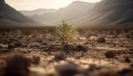 New life emerges from dry seedling in arid summer landscape generated by artificial intelligenceの素材