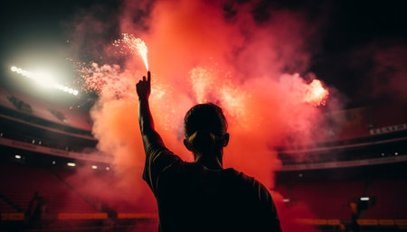 One person back lit in a stage performance, audience silhouette generated by artificial intelligenceの素材
