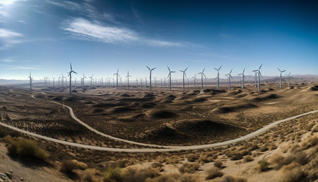 Efficient wind turbines generate sustainable power for rural landscapes generated by artificial intelligenceの素材