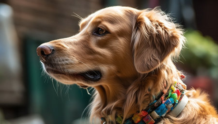 Cute purebred puppy sitting outdoors, looking at camera with loyalty generated by artificial intelligenceの素材