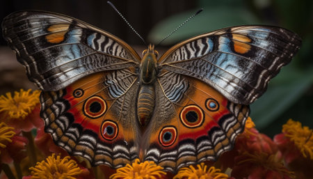 Vibrant butterfly wing displays elegance and beauty in nature patterns generated by artificial intelligenceの素材