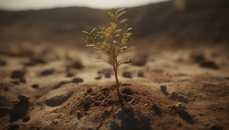 New life emerges from seedling in organic growth on dirt generated by artificial intelligenceの素材