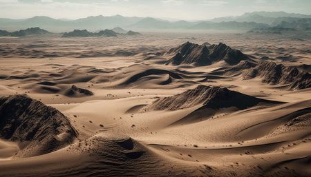 Tranquil sand dunes ripple in arid African landscape at sunset generated by artificial intelligenceの素材
