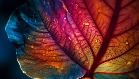 Vibrant autumn leaf, close up of plant cell, organic growth generated by artificial intelligenceの素材