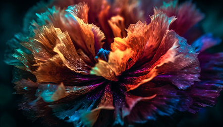 Vibrant flower petal pattern in multi colored abstract macro close up generated by artificial intelligenceの素材