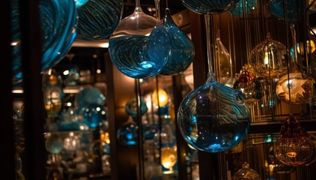 Illuminated drink establishment with shiny glassware and modern decoration generated by artificial intelligenceの素材