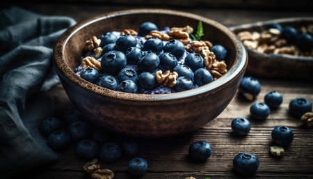 Organic blueberry bowl, a healthy and sweet summer snack generated by artificial intelligenceの素材