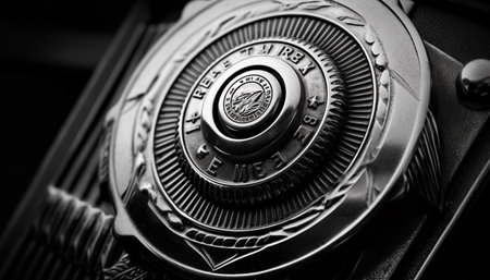 Metallic circle symbolizes wealth and currency in modern banking industry generated by artificial intelligenceの素材