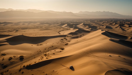Solitude walking on majestic sand dunes in arid Africa generated by artificial intelligenceの素材