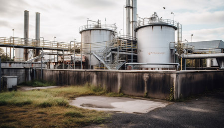 Industrial machinery working in a factory generating electricity and fuel generated by artificial intelligenceの素材