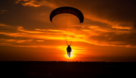 Men soaring mid air, gliding with freedom in extreme sports adventure generated by artificial intelligenceの素材