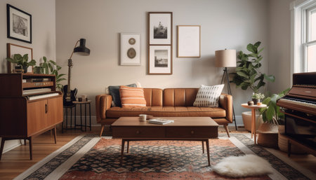 Modern luxury living room with comfortable sofa and elegant decor generated by artificial intelligenceの素材