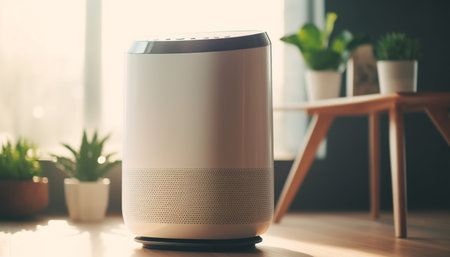 Modern domestic room with clean design, wood flooring and plant generated by artificial intelligenceの素材