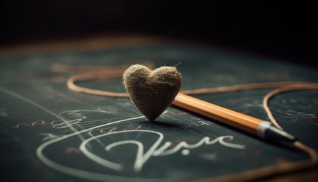 Love education heart shaped wood symbolizes romance and creativity in learning generated by artificial intelligenceの素材