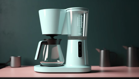 Hot coffee in modern steel appliance, barista cappuccino preparation generated by artificial intelligenceの素材