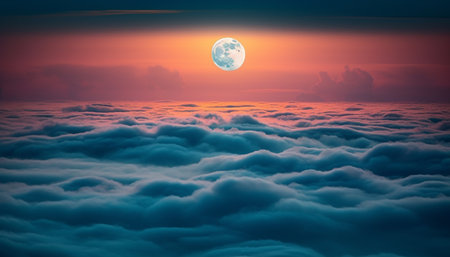 Summer sky glows with natural phenomenon, a fantasy sphere orbiting generated by artificial intelligenceの素材